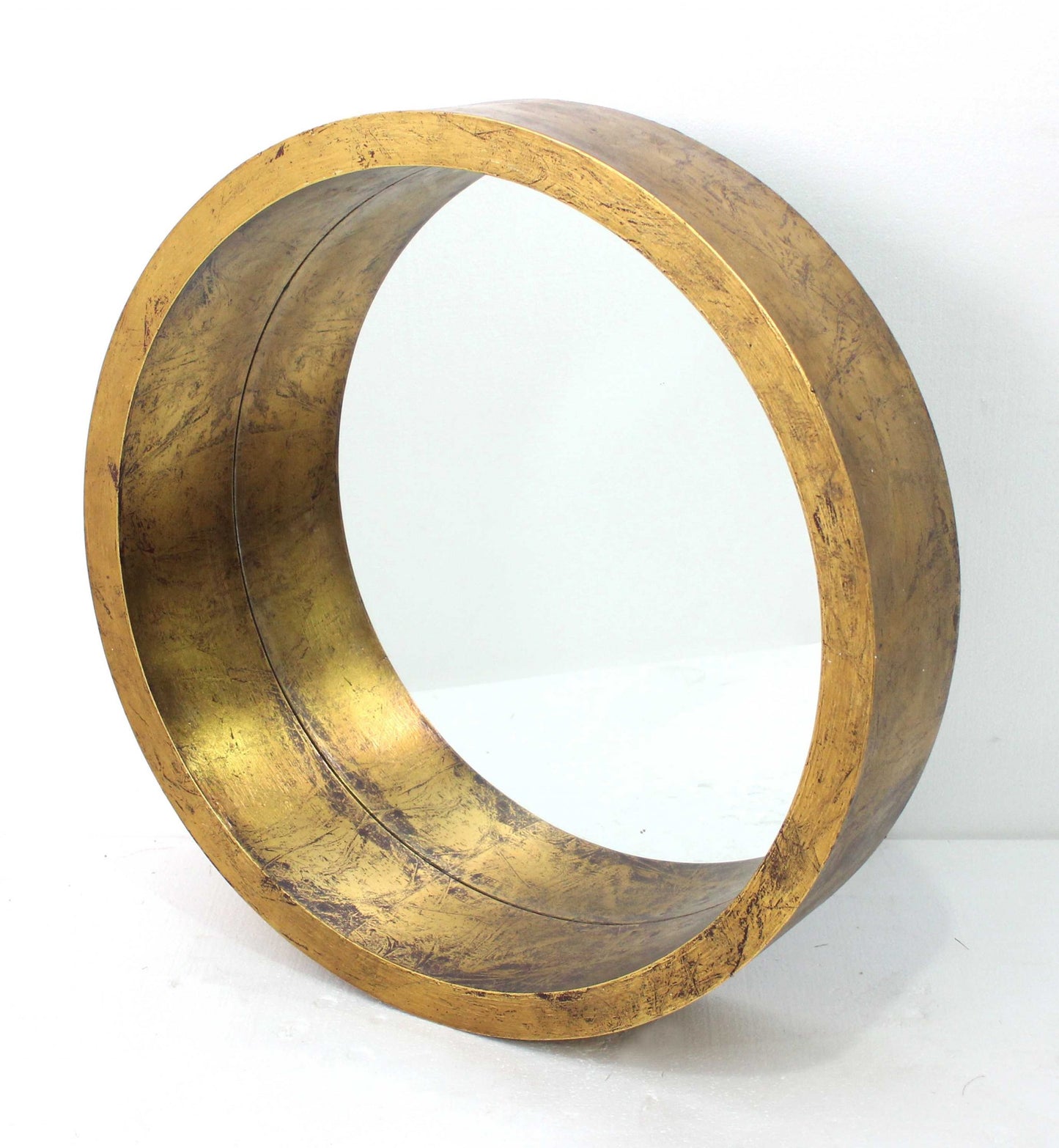 Gold Round Solid Wood Accent Mirror