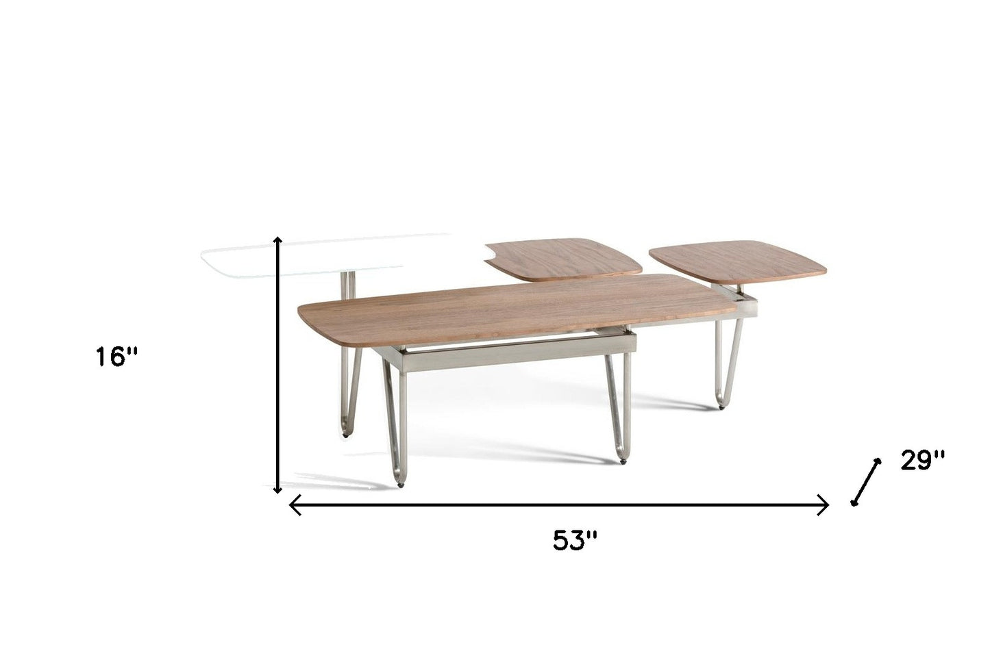 Walnut Veneer Metal & Glass Coffee Table