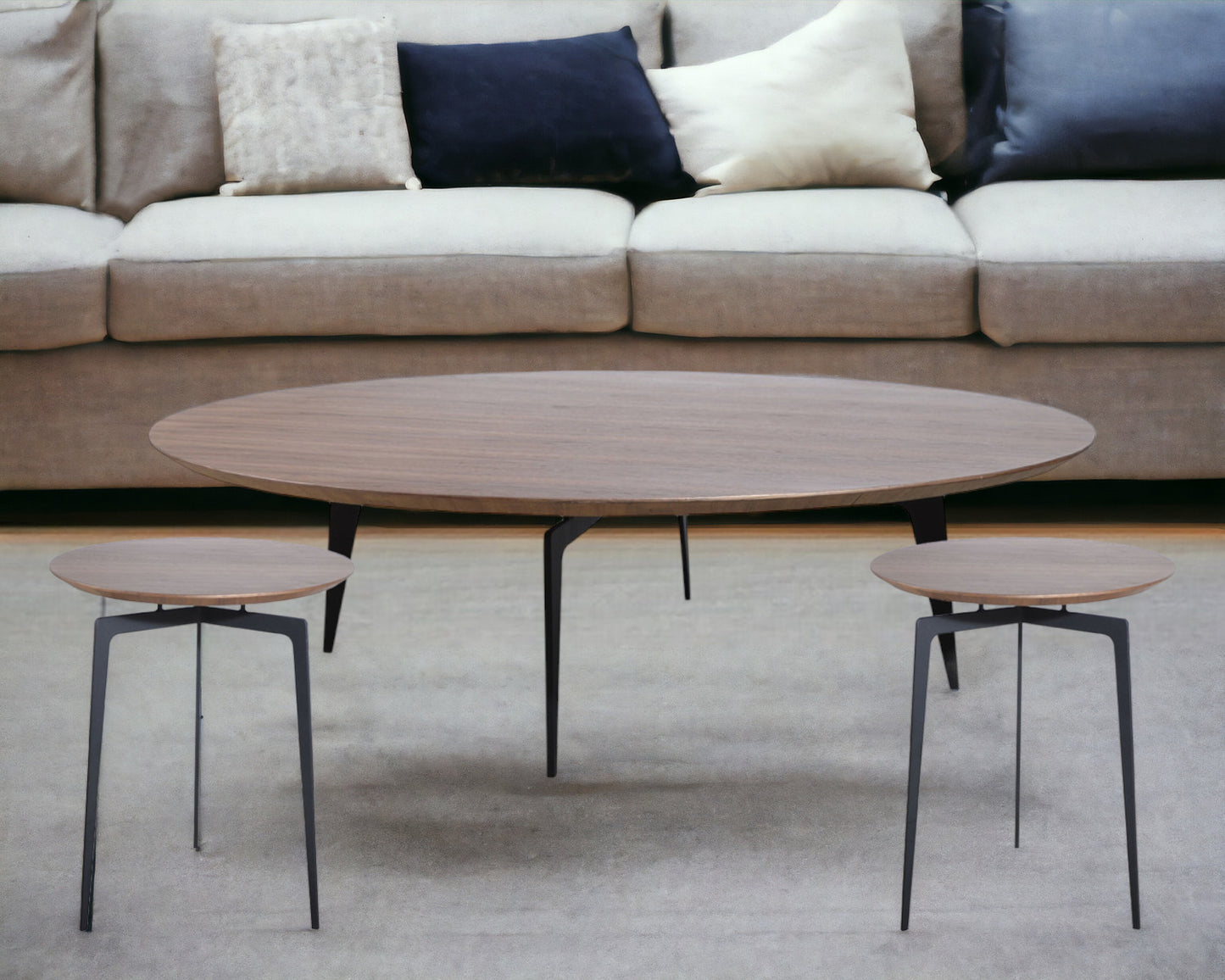 Walnut Veneer & Metal Coffee Table Set