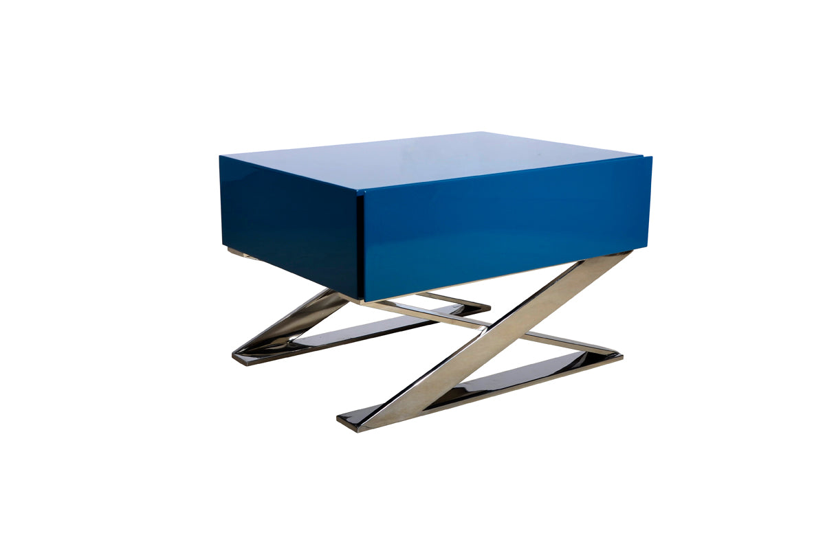Contemporary Blue & Chrome Nightstand