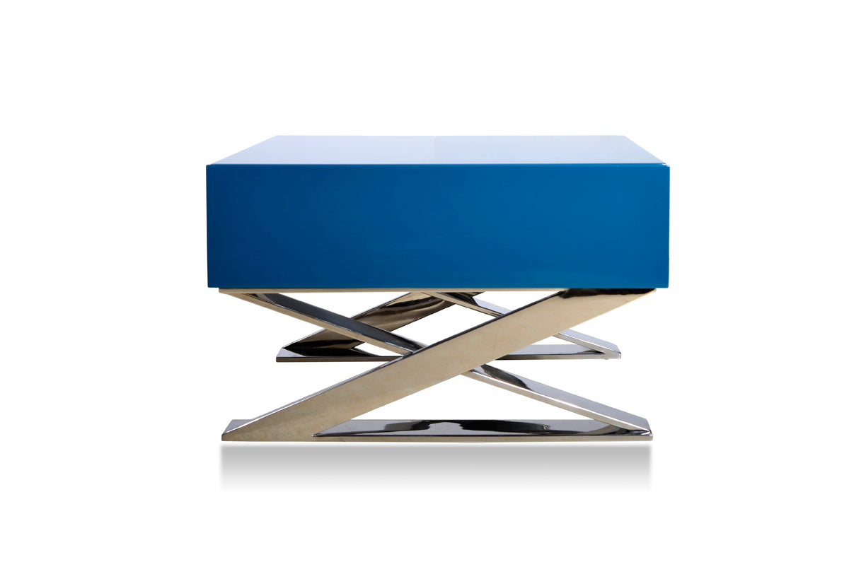 Contemporary Blue & Chrome Nightstand