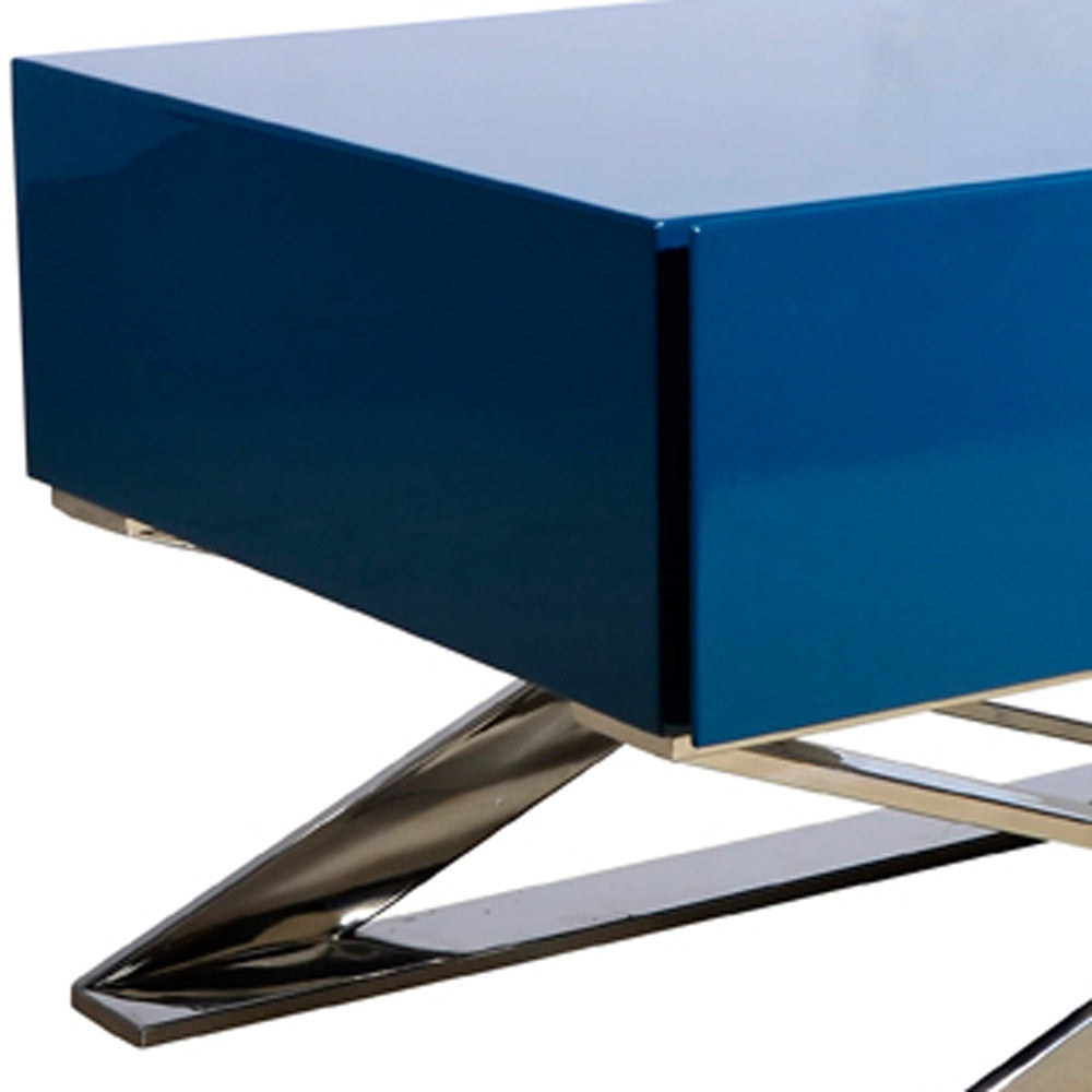 Contemporary Blue & Chrome Nightstand