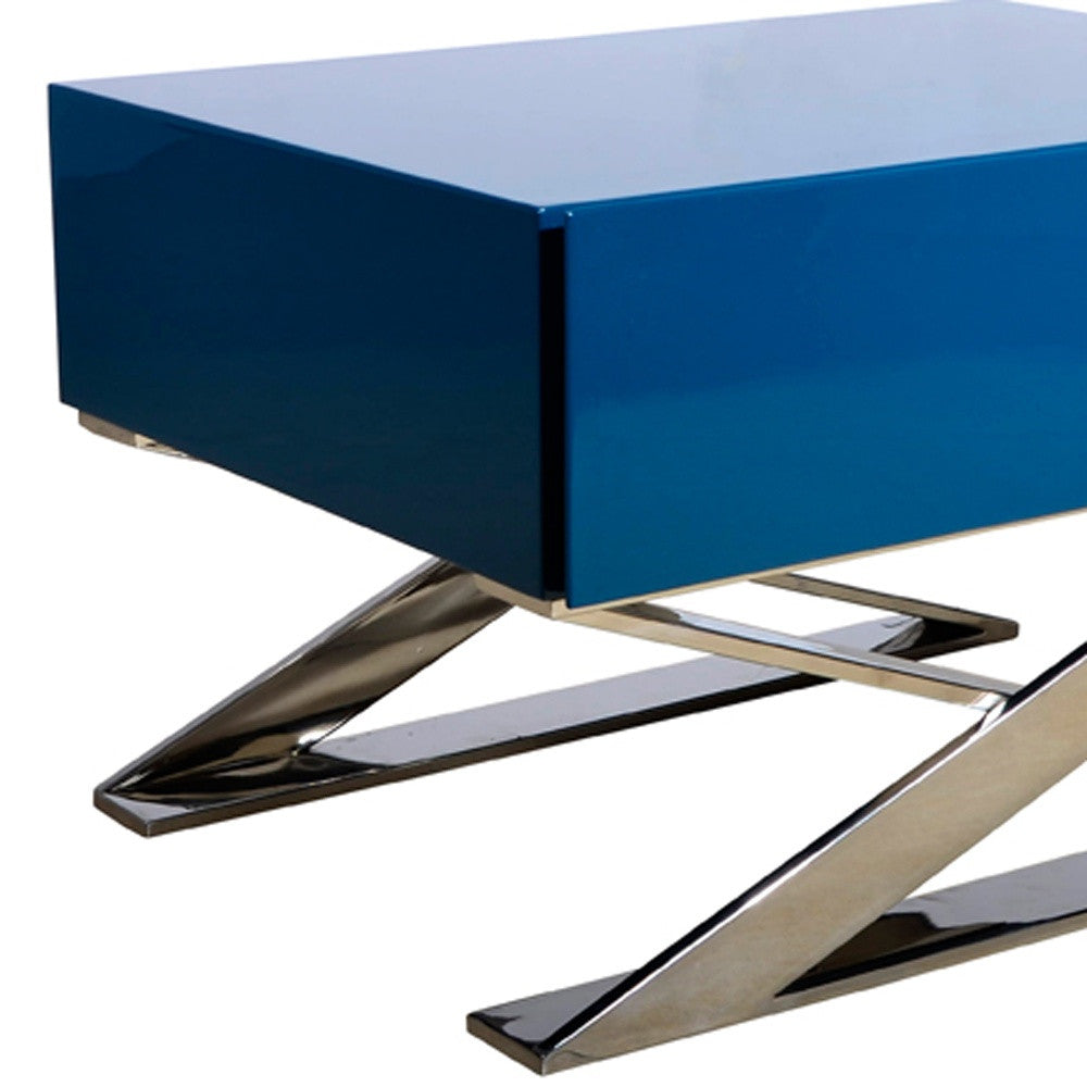 Contemporary Blue & Chrome Nightstand