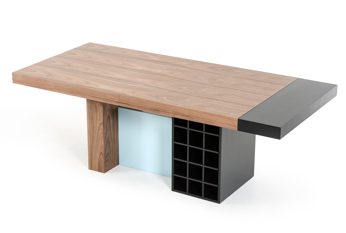 Walnut And Teal Wood Veneer And Mdf Dining Table