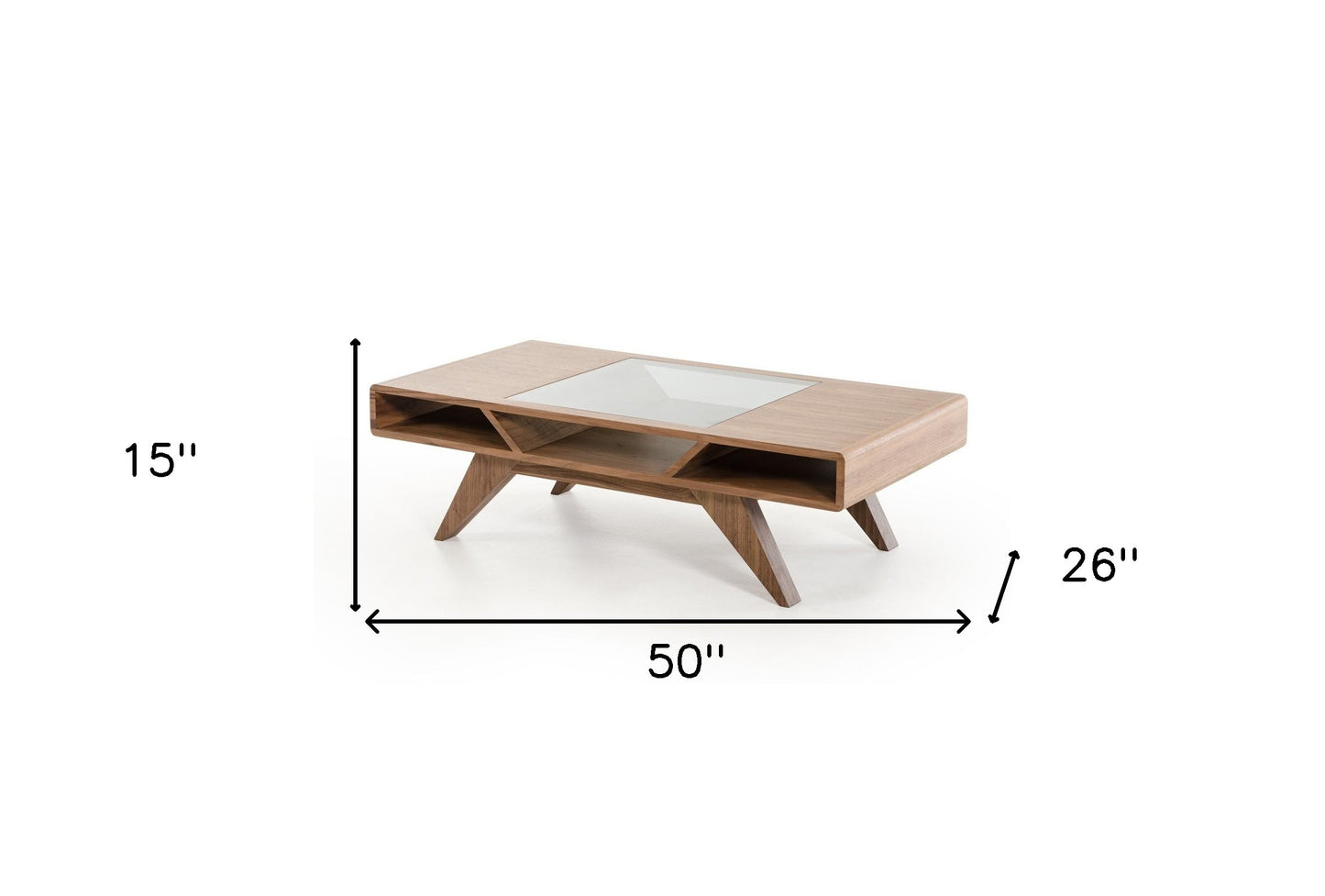 Walnut Wood Veneer & Glass Coffee Table