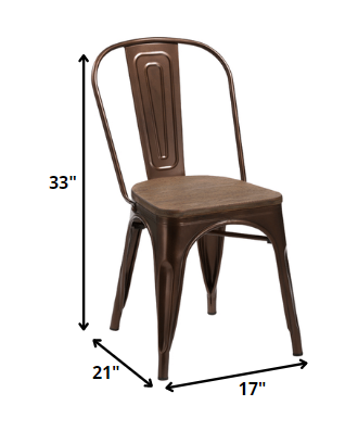 Brown Metal & Wood Dining Chair - Set of 4