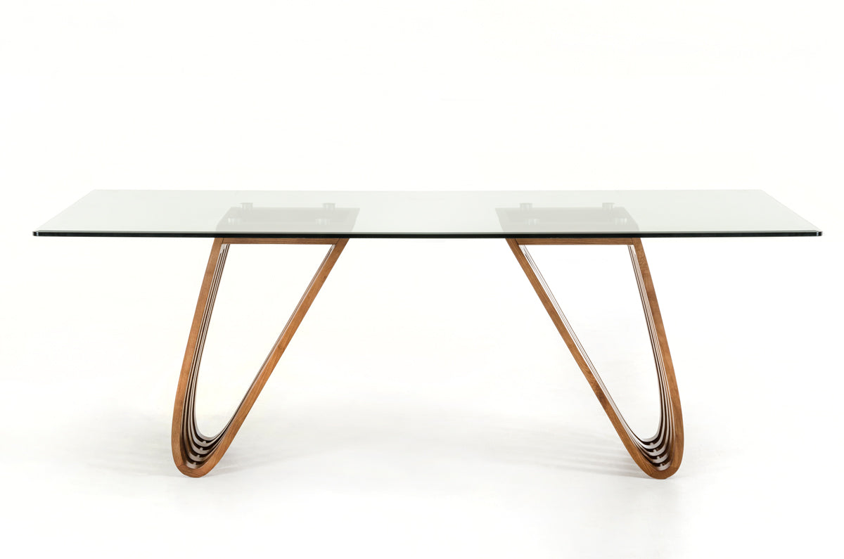 Clear And Brown Glass And Solid Wood Double Pedestal Base Dining Table