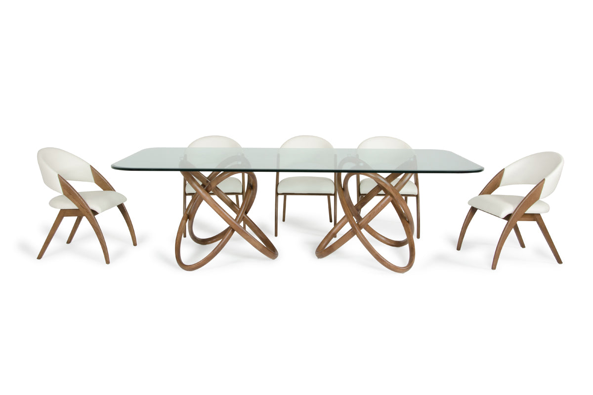Clear And Natural Glass And Solid Wood Pedestal Base Dining Table