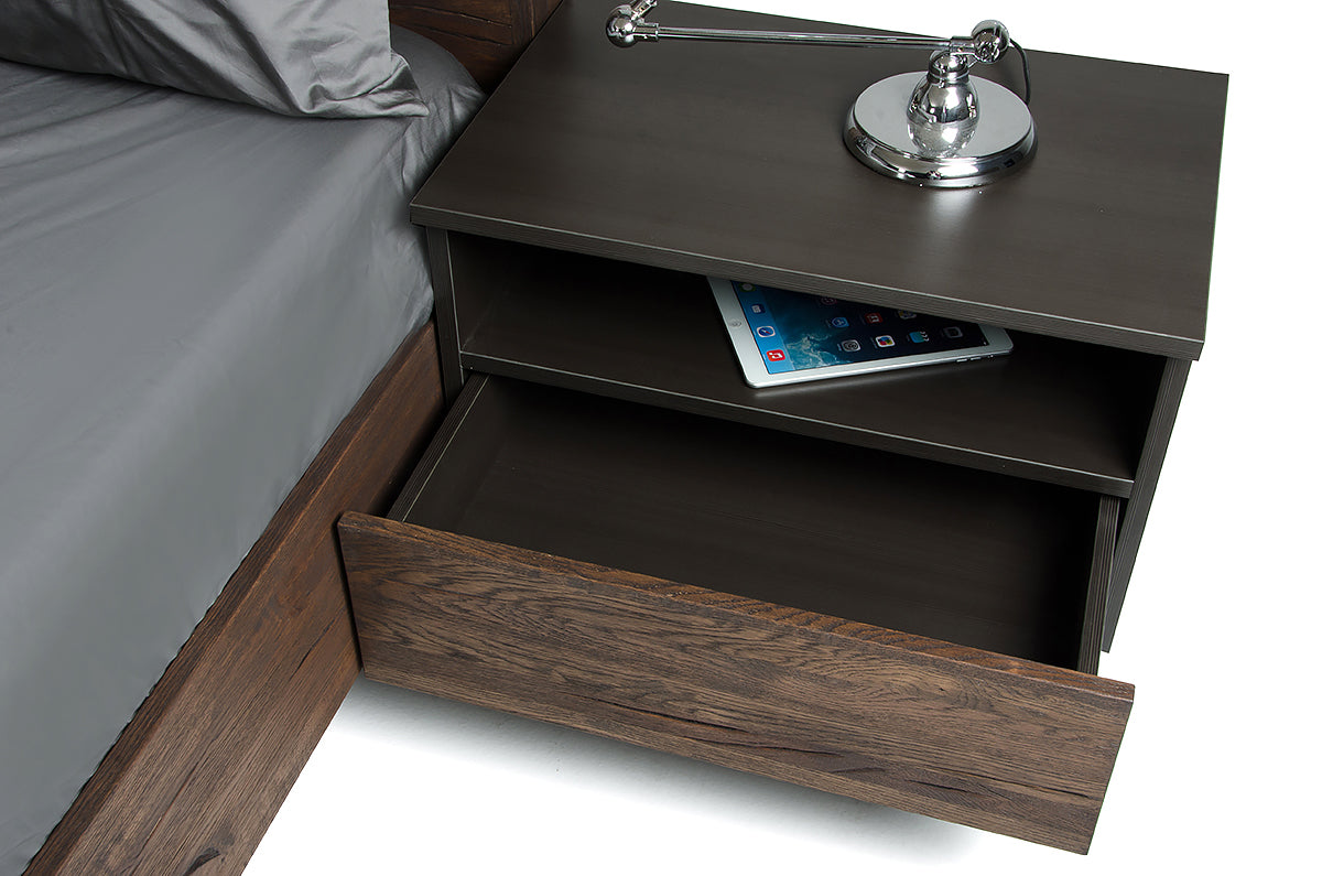 Dark Aged Oak Veneer Steel & Wood Nightstand