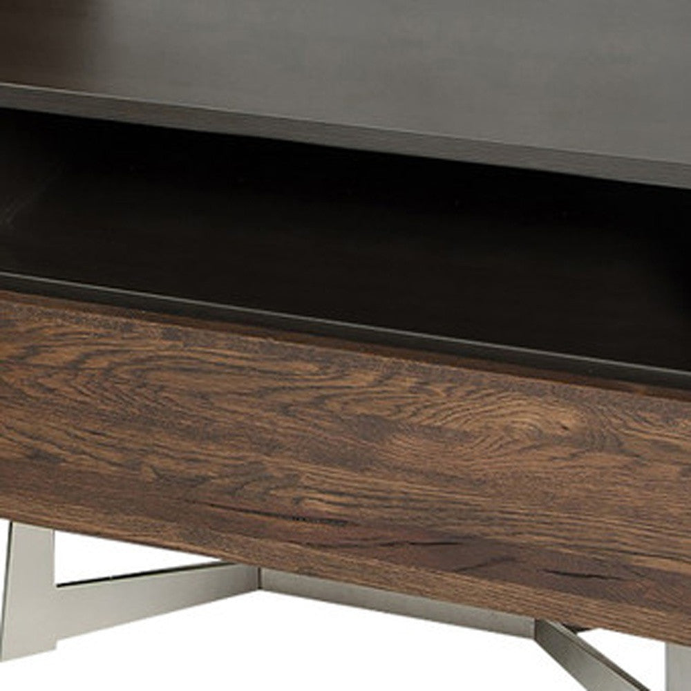 Dark Aged Oak Veneer Steel & Wood Nightstand