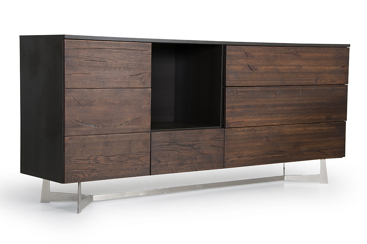 Dark Aged Oak Veneer Steel & Wood Sideboard