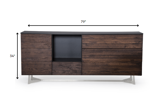 Dark Aged Oak Veneer Steel & Wood Sideboard