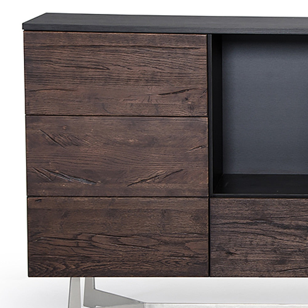 Dark Aged Oak Veneer Steel & Wood Sideboard