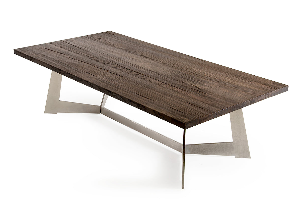 Dark Aged Oak Wood Veneer & Steel Coffee Table