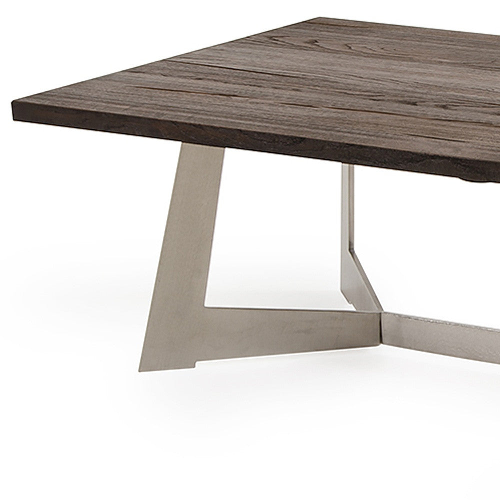 Dark Aged Oak Wood Veneer & Steel Coffee Table