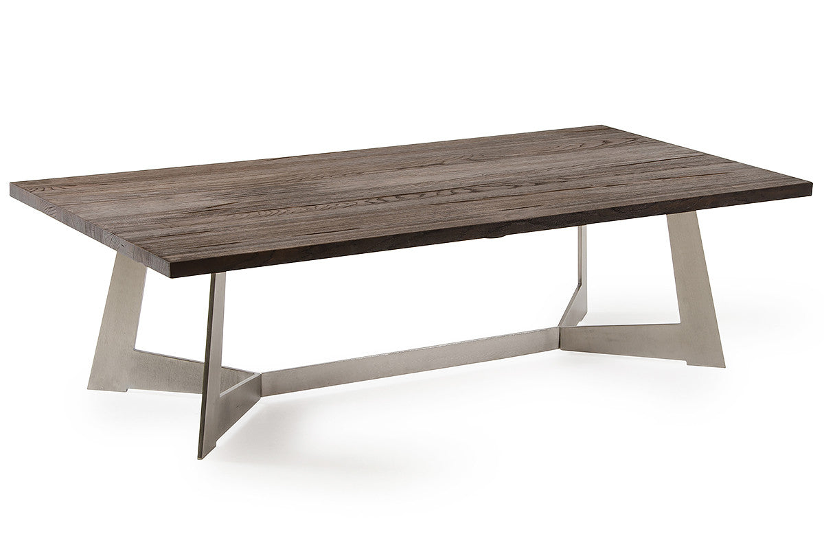 Dark Aged Oak Wood Veneer & Steel Coffee Table