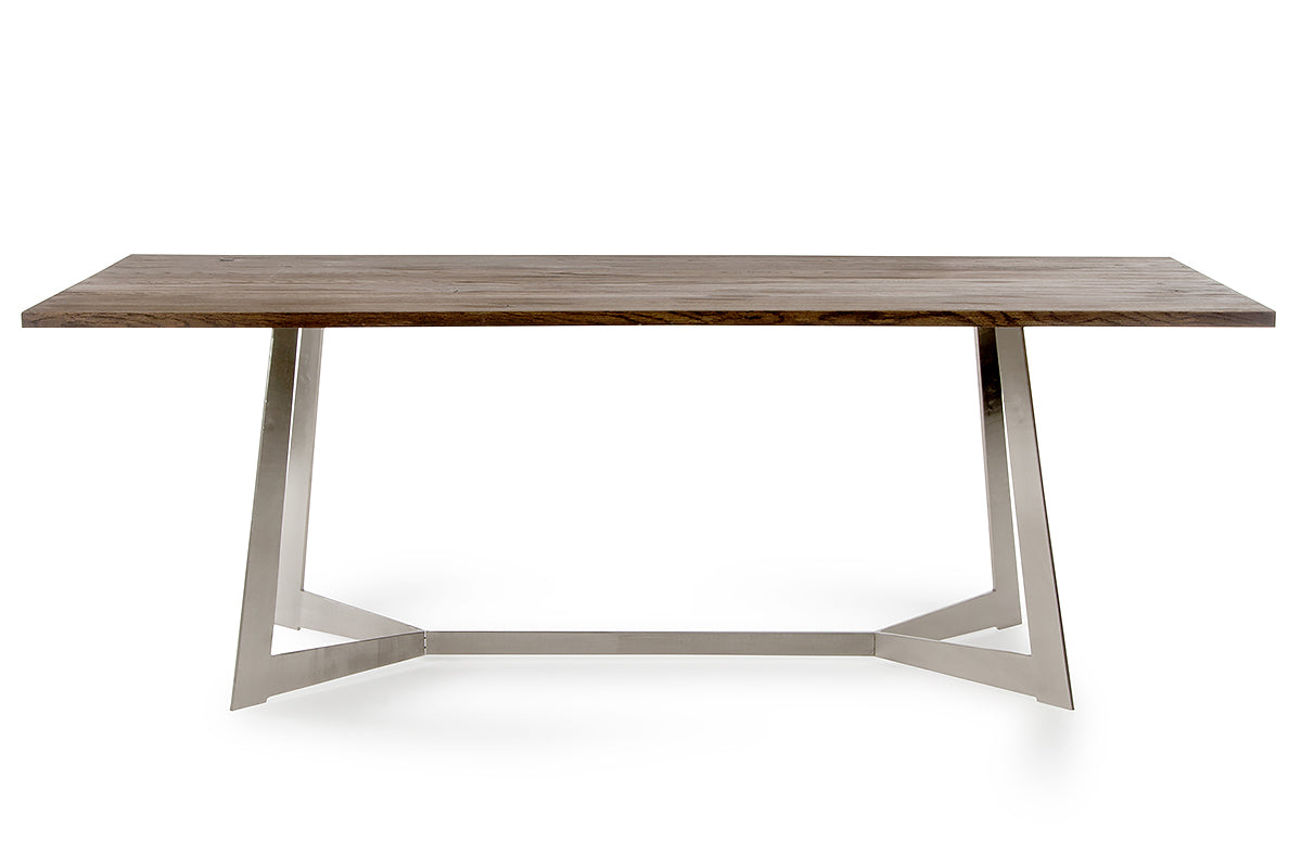 Dark Aged Oak Wood Veneer And Steel Dining Table