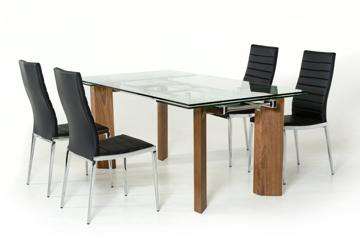 Glass Wood And Aluminum Extendable Dining Table