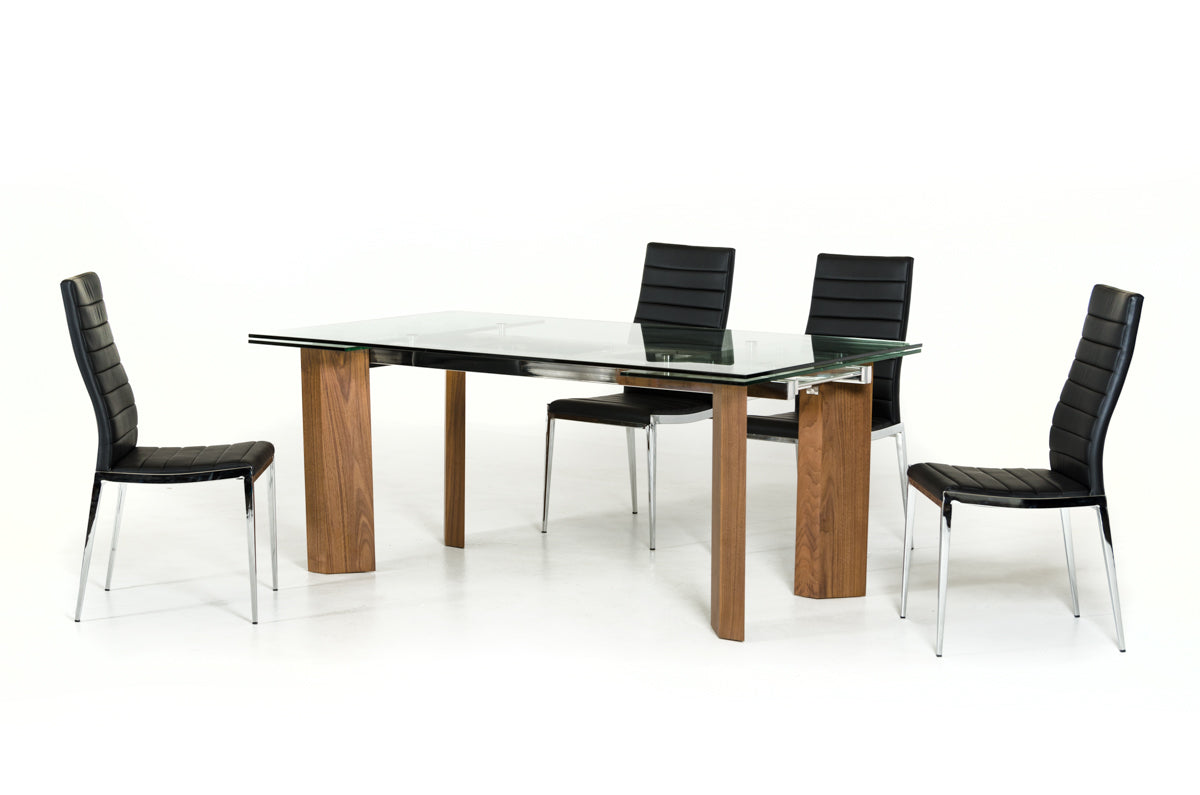 Glass Wood And Aluminum Extendable Dining Table