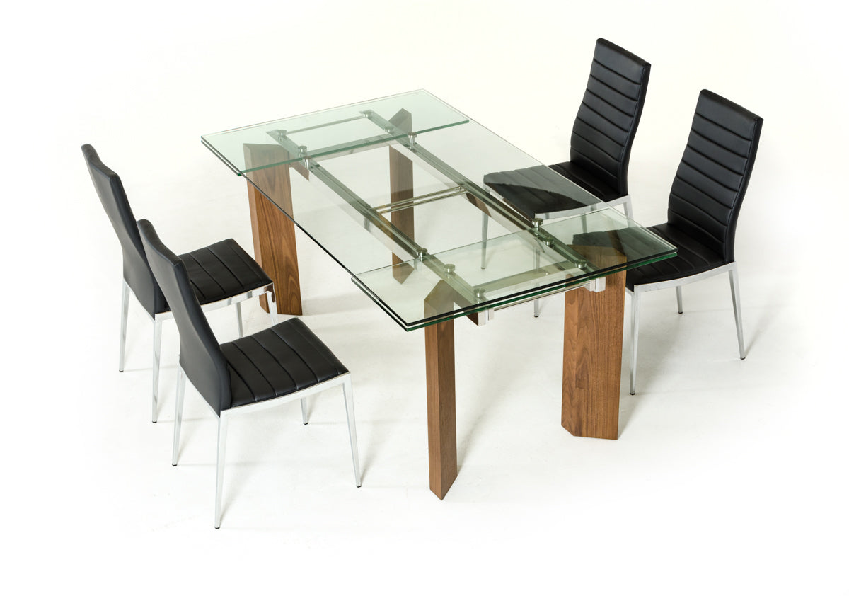 Glass Wood And Aluminum Extendable Dining Table