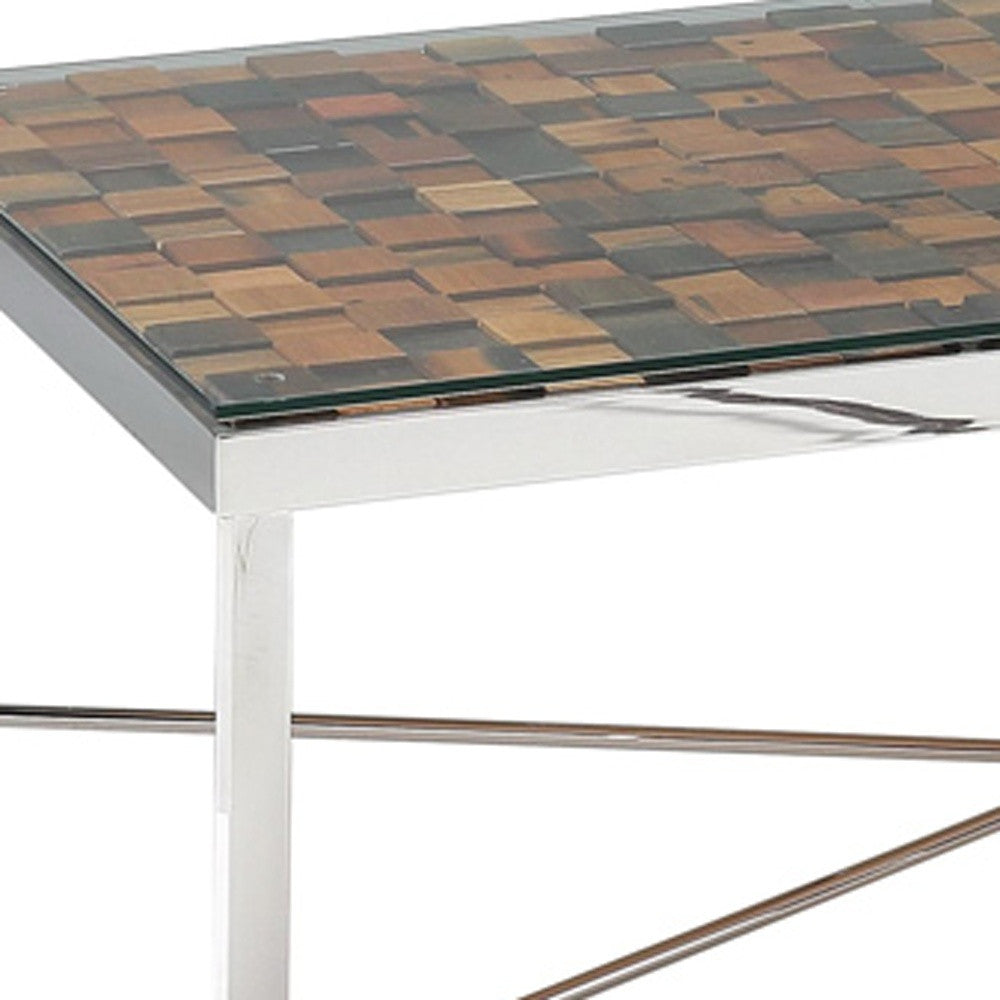 Mosaic Wood Steel & Glass Coffee Table