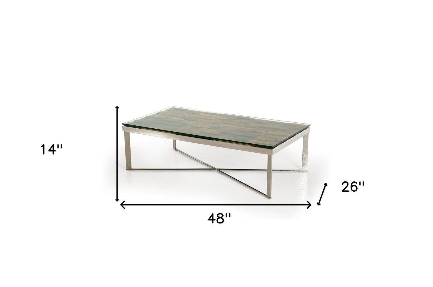 Mosaic Wood Glass & Steel Coffee Table
