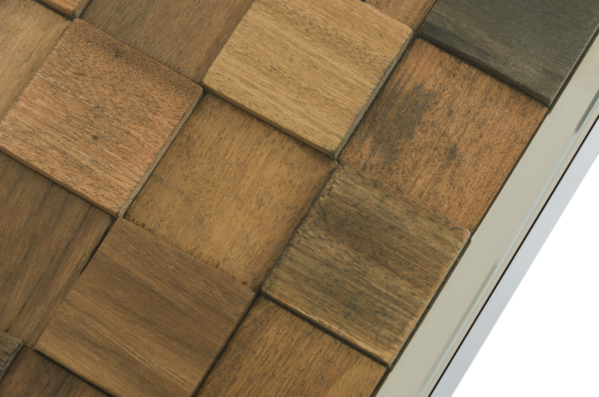 Wood Mosaic Steel And Glass Dining Table