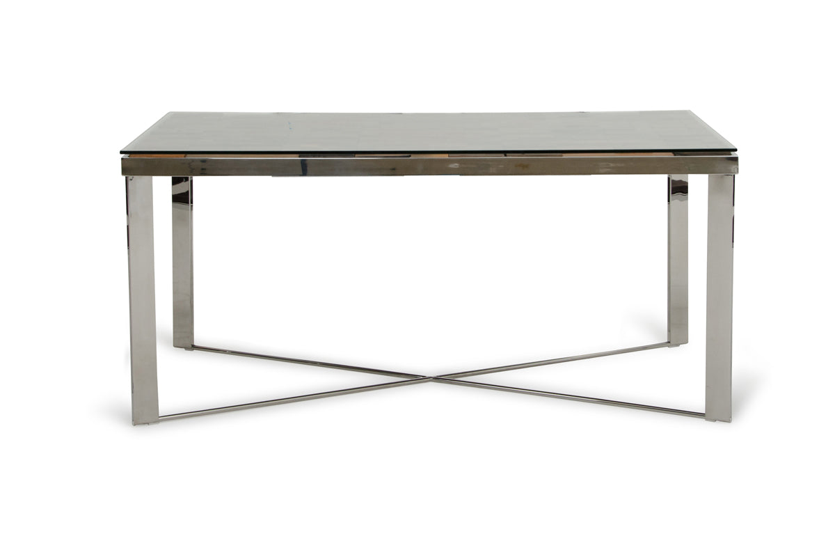Clear And Silver Solid Wood And Stainless Steel Trestle Base Dining Table
