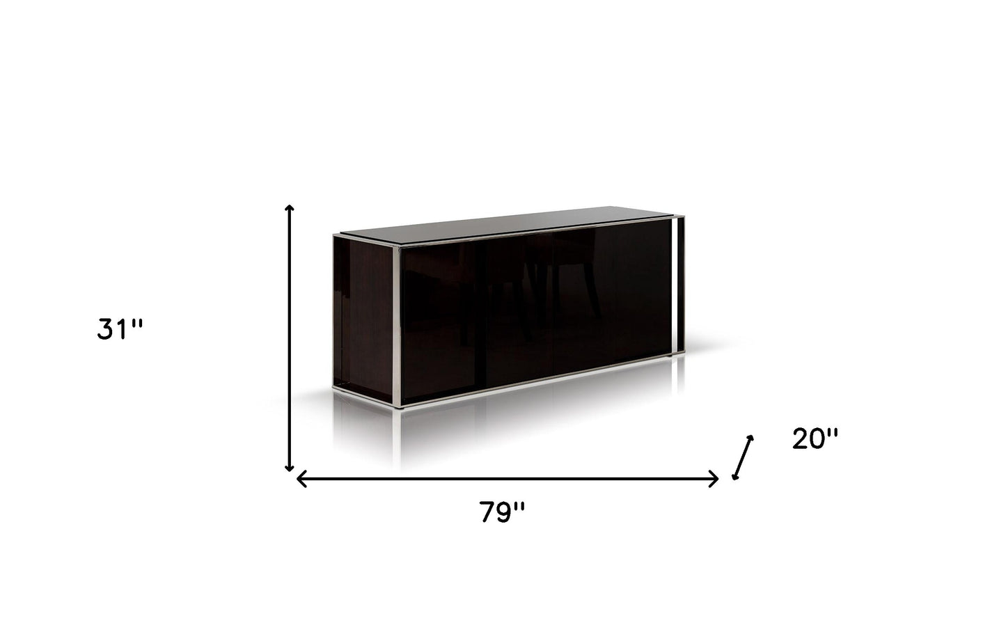Ebony Lacquer MDF Glass & Steel Sideboard