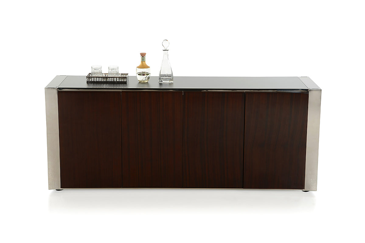 Golden Veneer Glass & Steel Sideboard