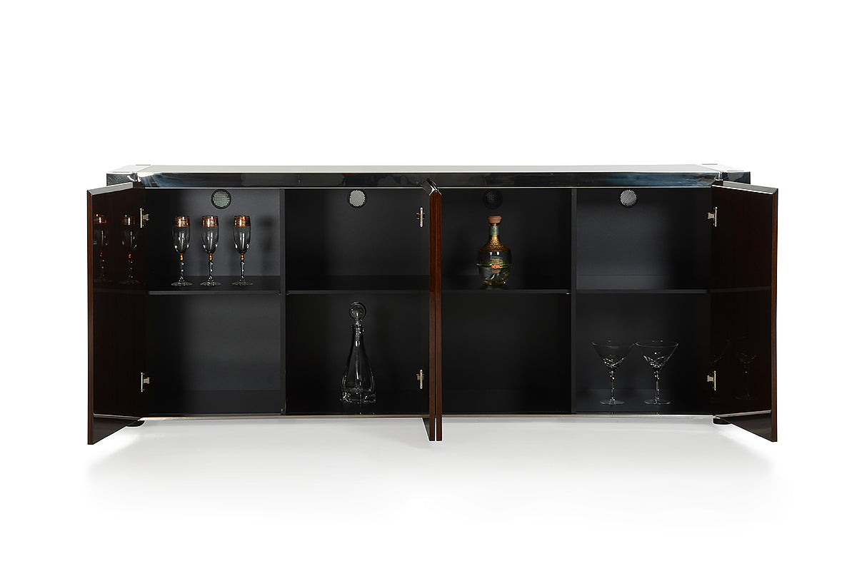 Golden Veneer Glass & Steel Sideboard