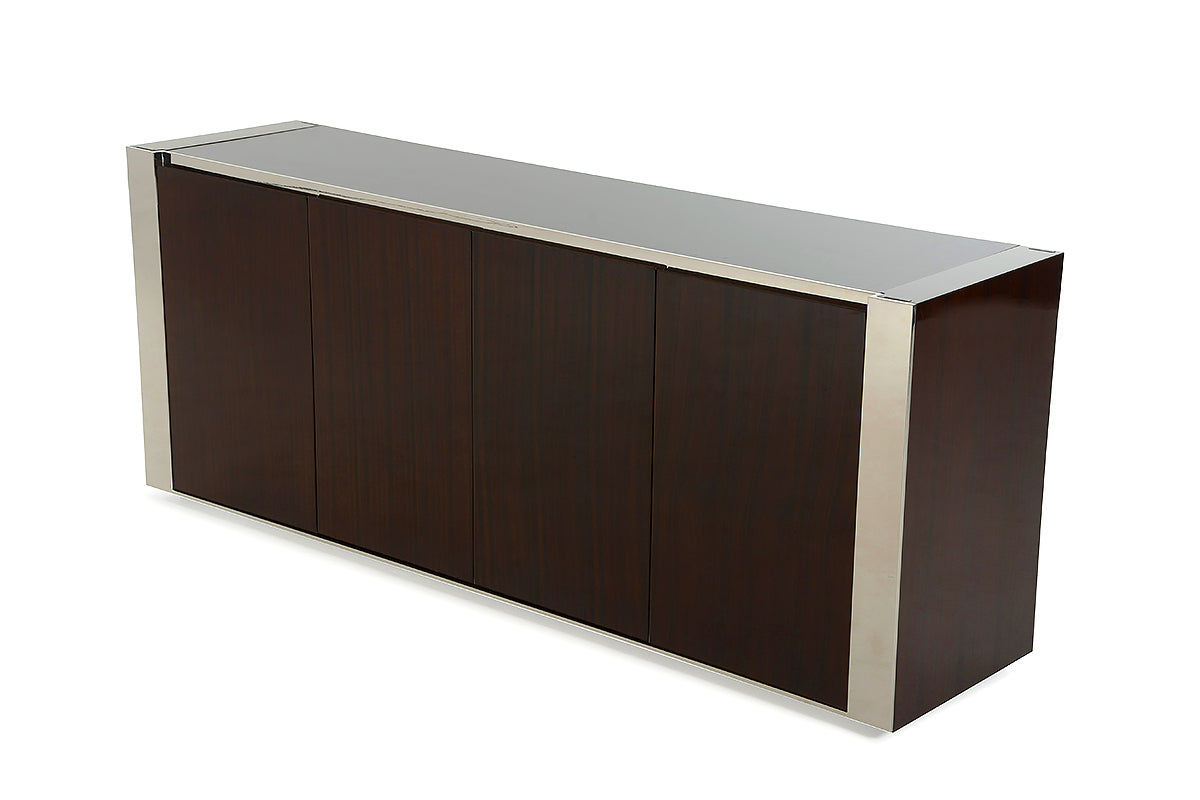 Golden Veneer Glass & Steel Sideboard