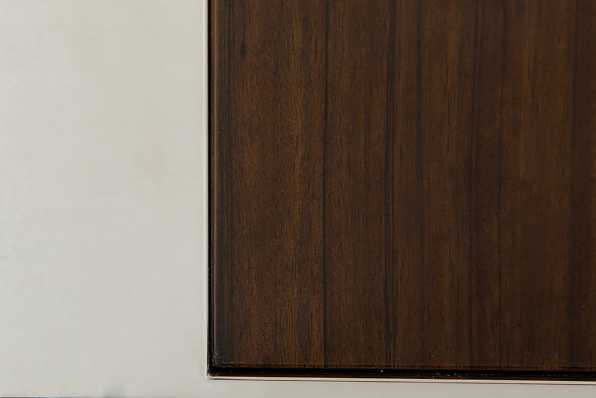 Golden Veneer Glass & Steel Sideboard