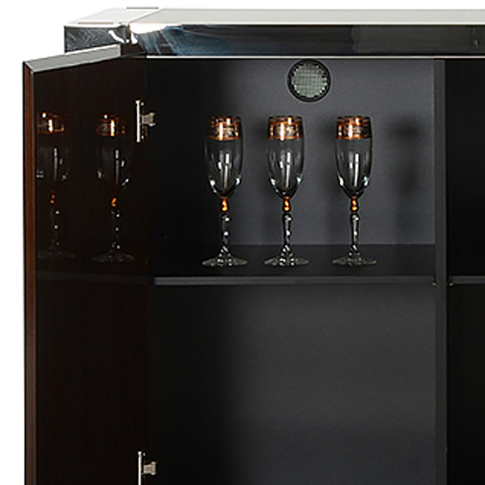 Golden Veneer Glass & Steel Sideboard