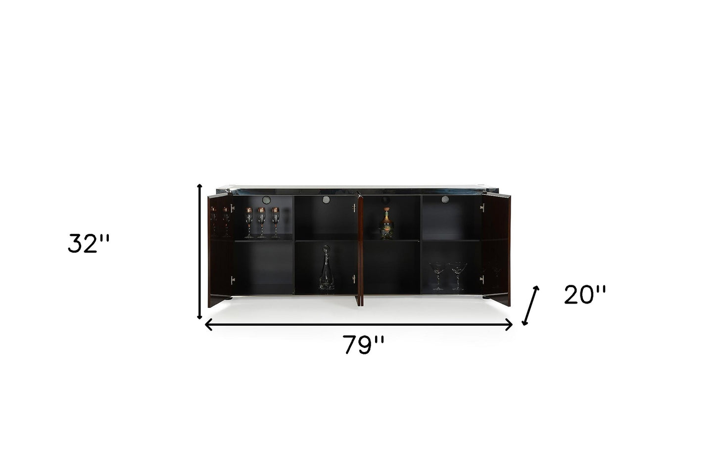 Golden Veneer Glass & Steel Sideboard