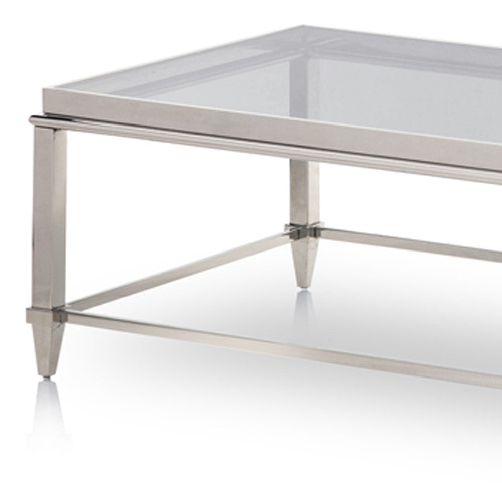 Clear & Silver Glass & Steel Coffee Table