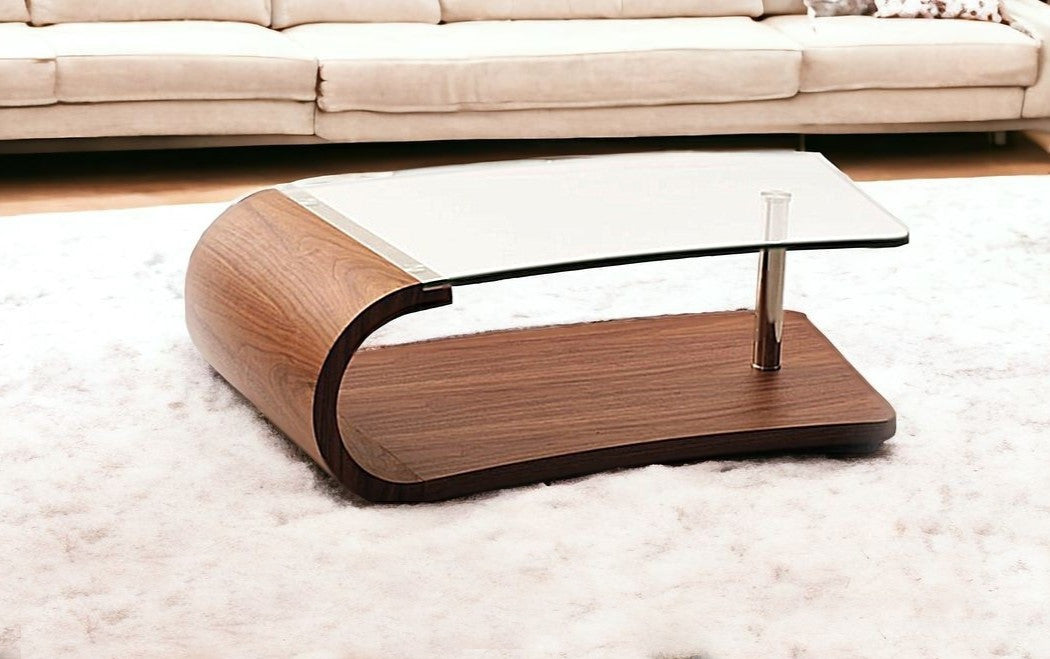 Walnut Veneer Mdf & Glass Coffee Table