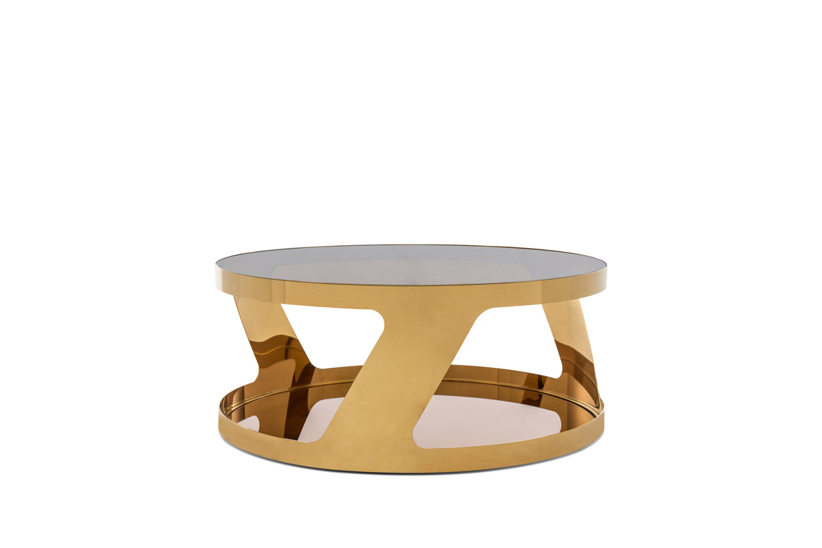 Gold Steel & Glass Round Coffee Table