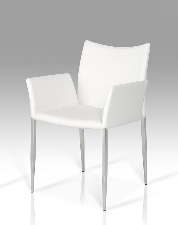 White & Silver Faux Leather Dining Chair