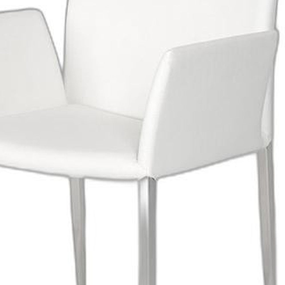 White & Silver Faux Leather Dining Chair