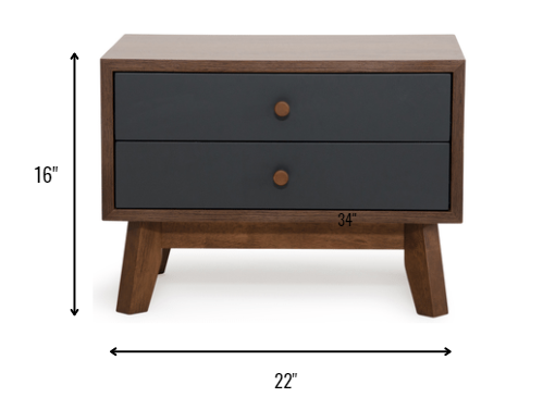 Mid Century Mod Grey & Walnut Finish Nightstand