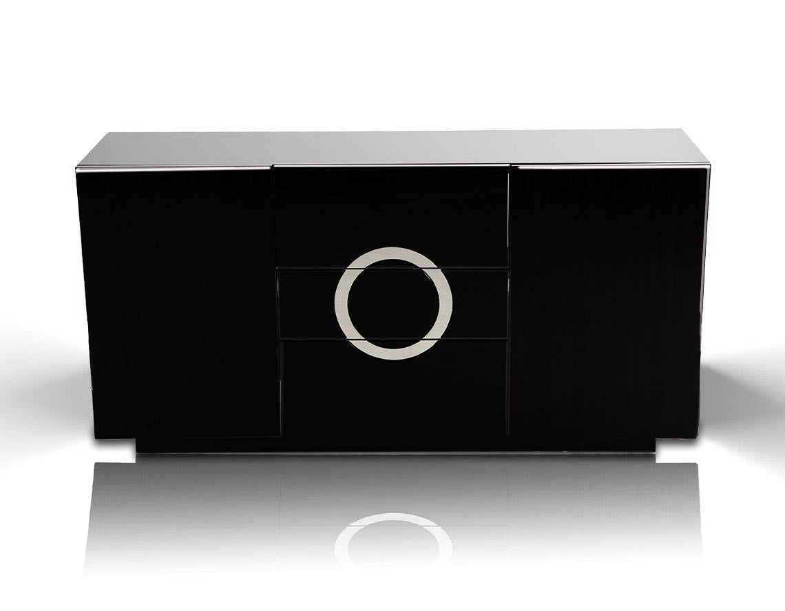 Black Lacquer Sideboard w/ 2 Doors & 3 Drawers
