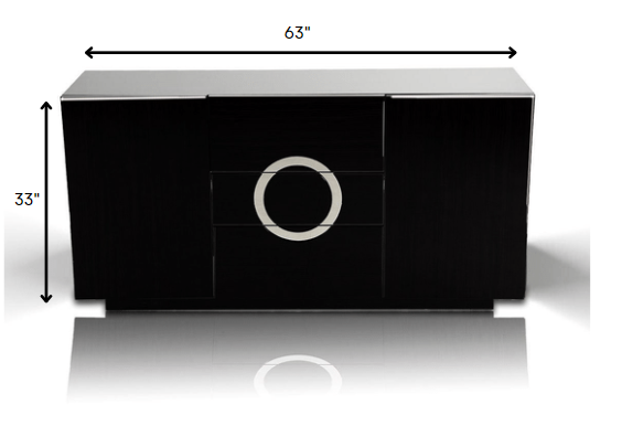 Black Lacquer Sideboard w/ 2 Doors & 3 Drawers