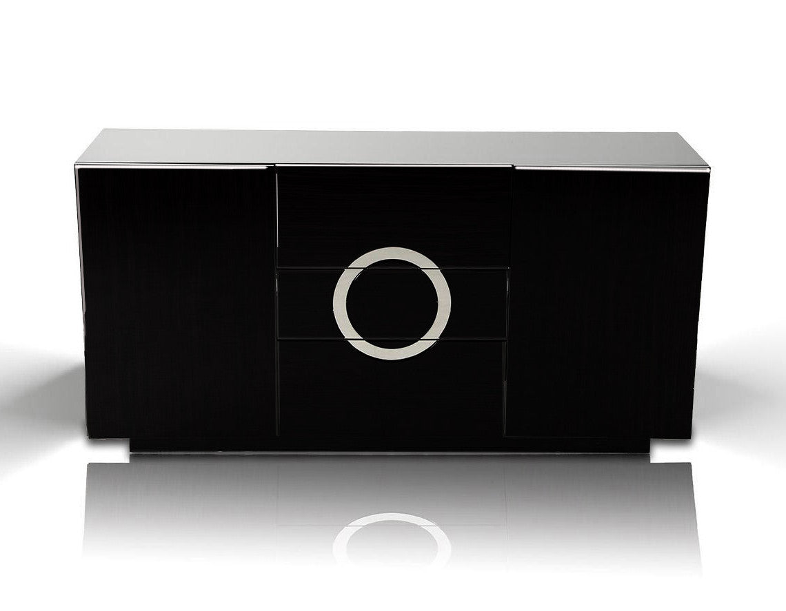 Black Lacquer Sideboard w/ 2 Doors & 3 Drawers