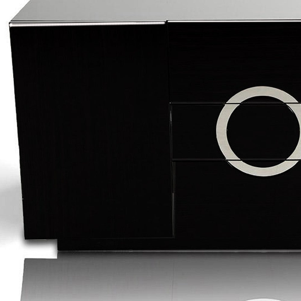 Black Lacquer Sideboard w/ 2 Doors & 3 Drawers