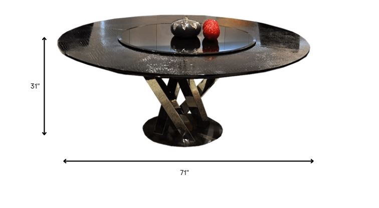 Black Crocodile Lacquer Stainless Steel And Glass Table