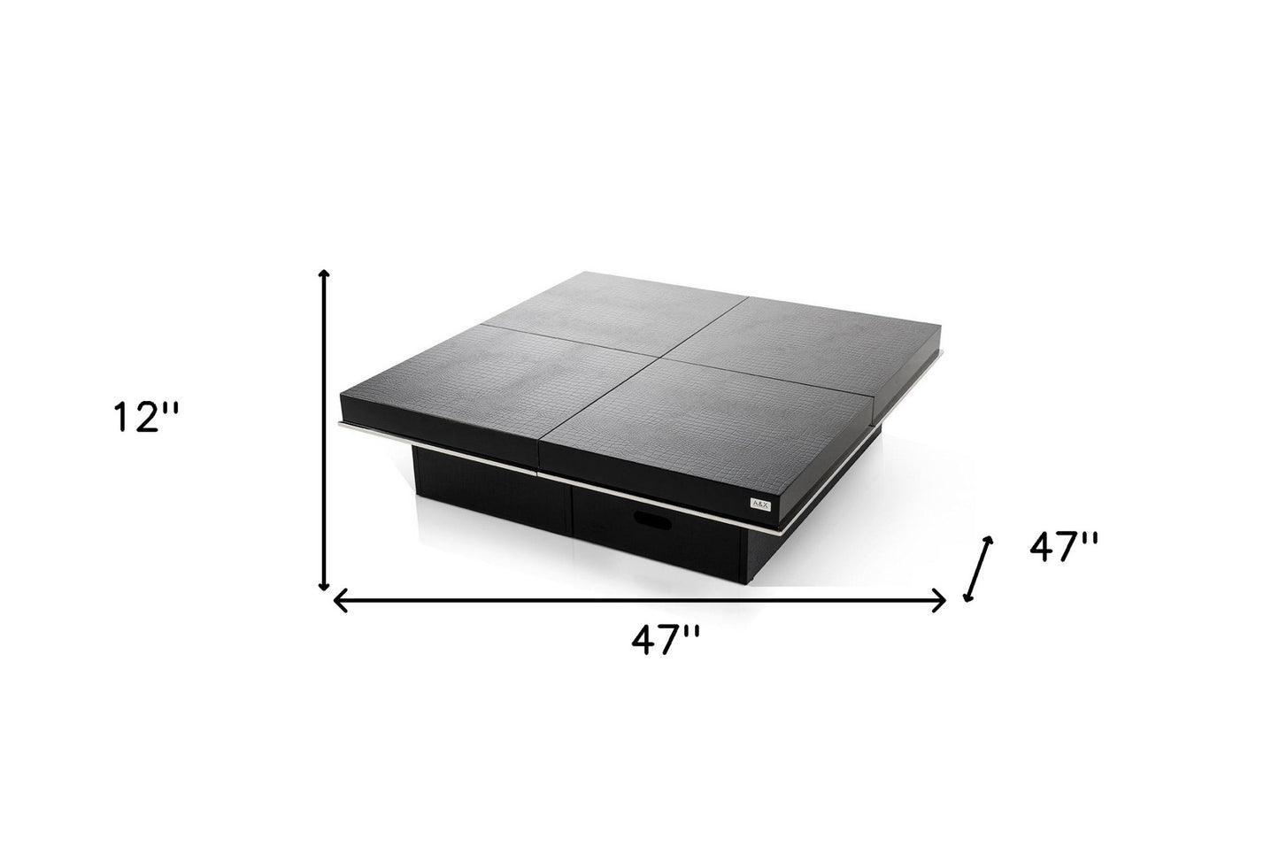 Black Faux Croc Lacquered Square Coffee Table