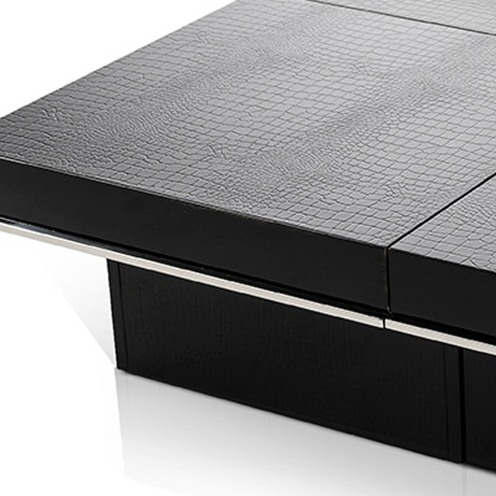 Black Faux Croc Lacquered Square Coffee Table