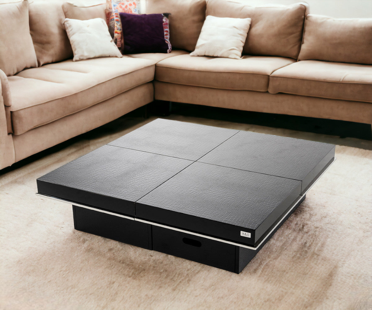 Black Faux Croc Lacquered Square Coffee Table