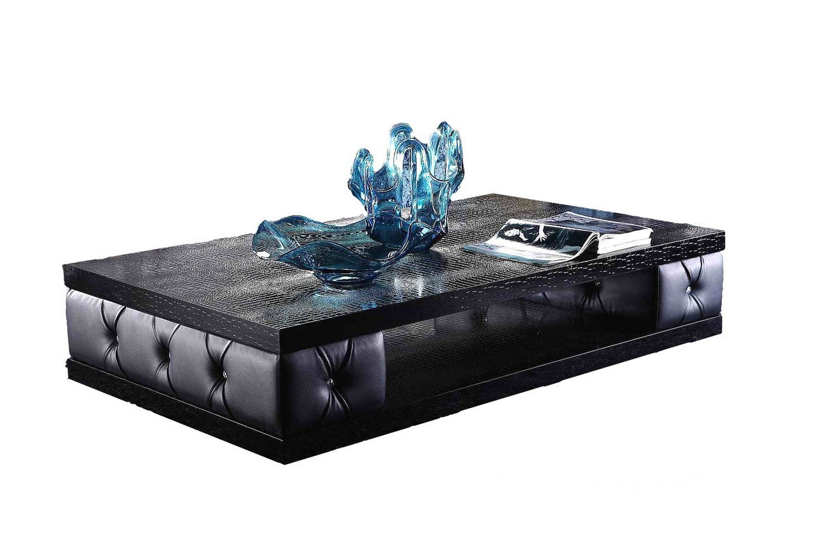 Black Leatherette Coffee Table w/ Crystals